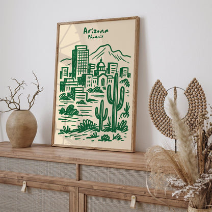 Phoenix Arizona Green Cityscape Travel Poster