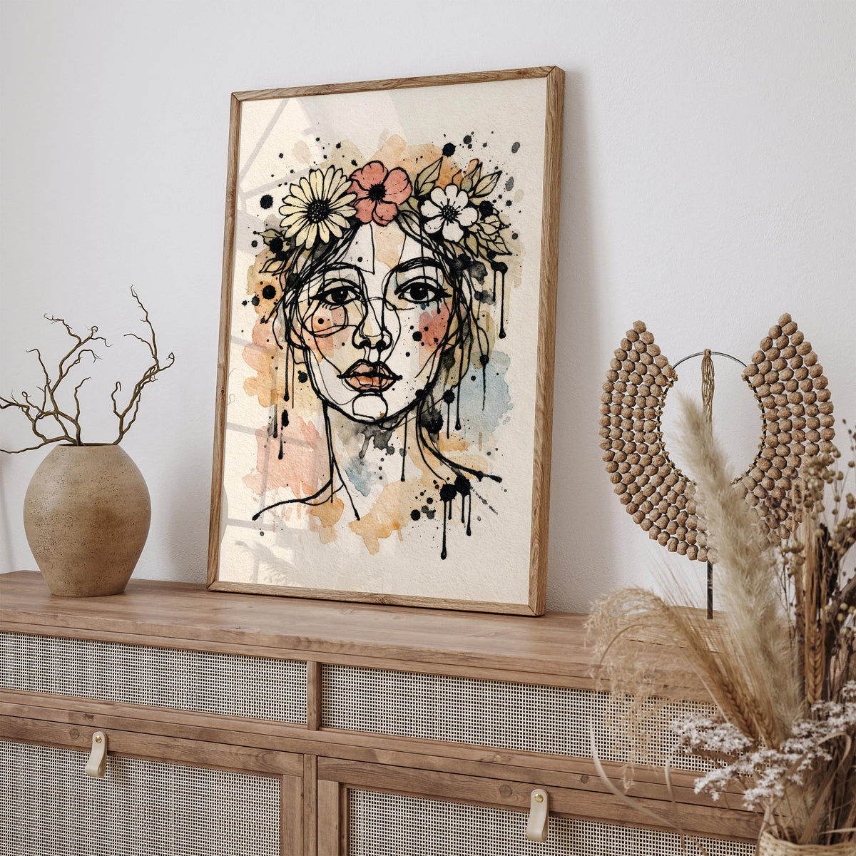 Flower Crown Woman Portrait Art Poster