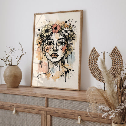 Flower Crown Woman Portrait Art Poster