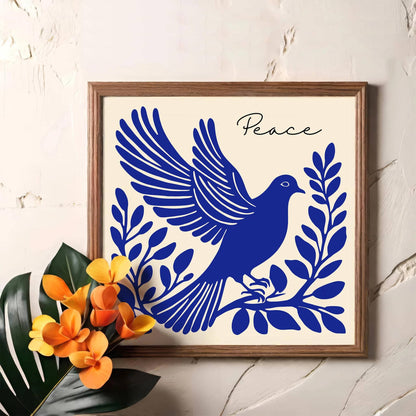 Blue Dove & Peace Quote Art Print – Square Wall Decor