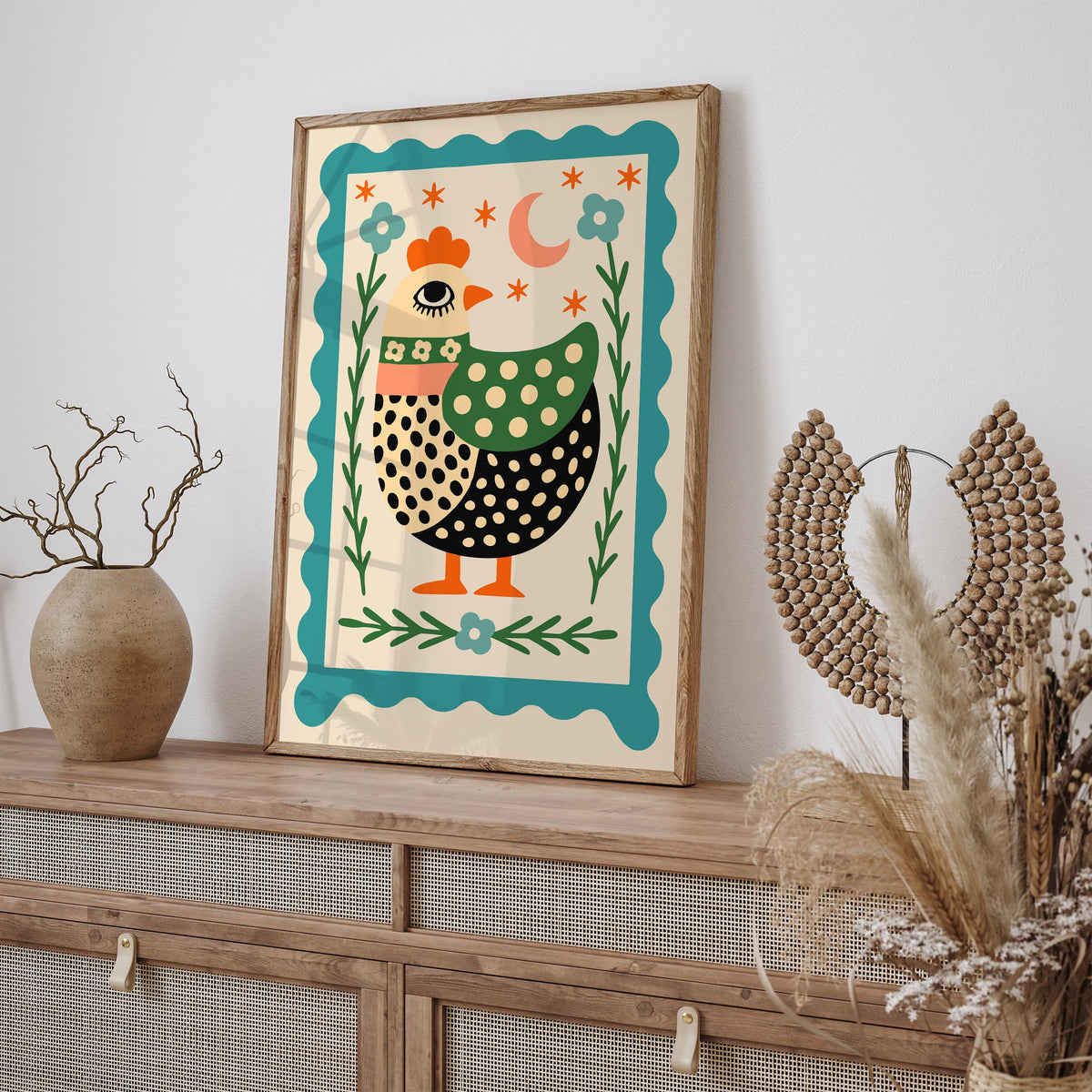 Retro Folk Chicken Poster