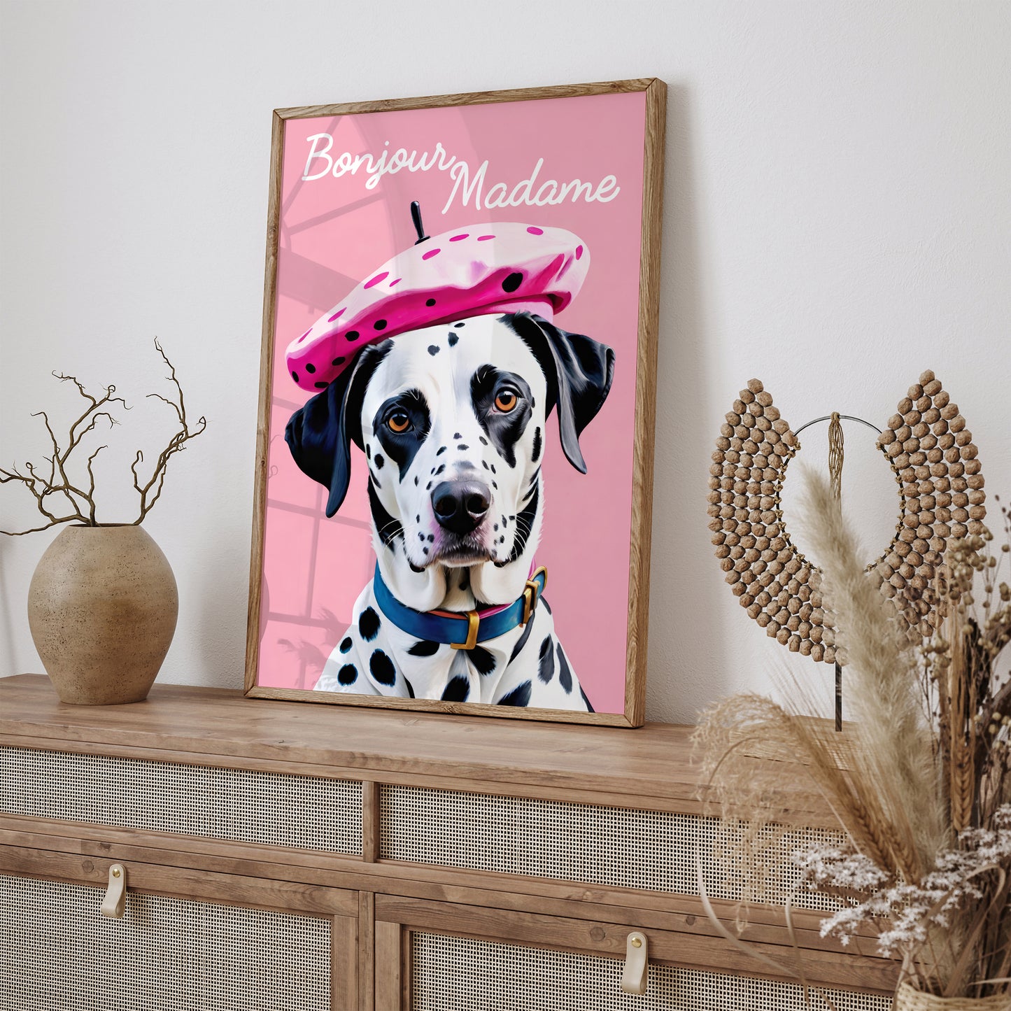 Bonjour Madame - French Dalmatian Dog Pink Art Print