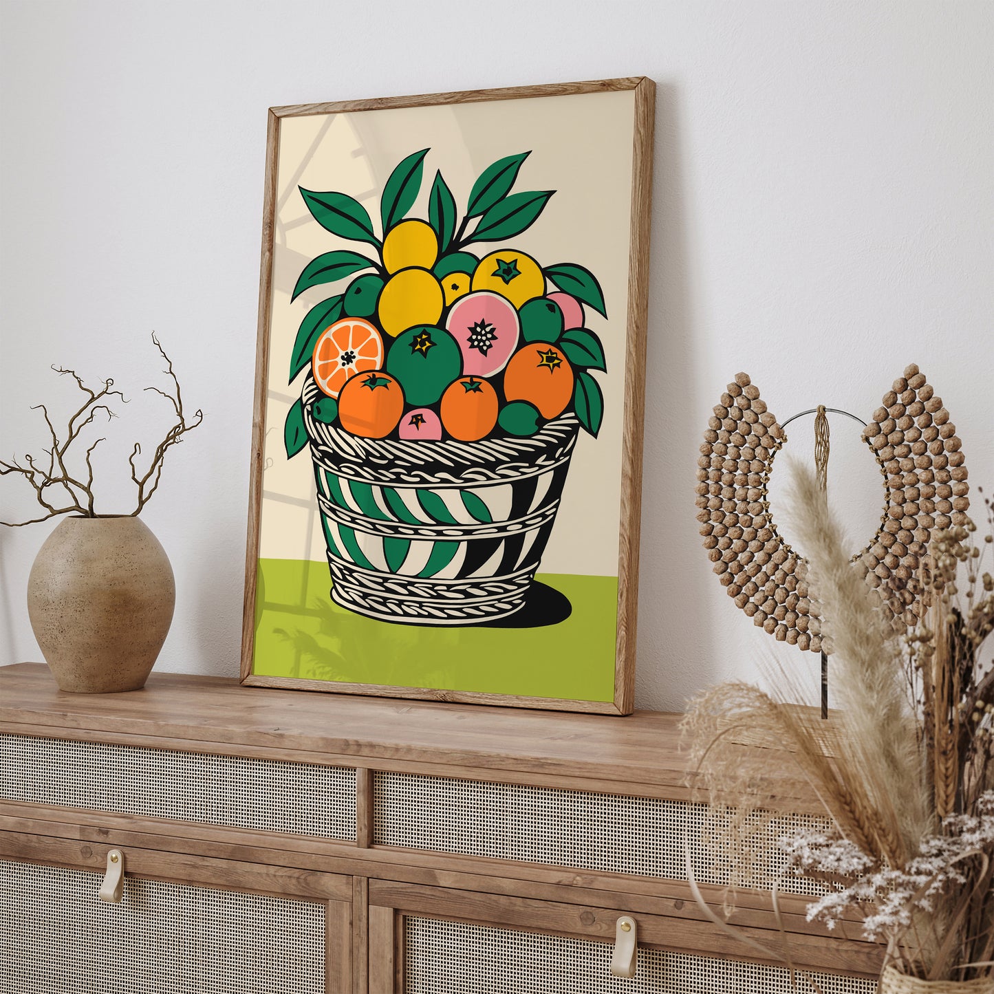 Retro Fruit Basket Kitchen Art Print