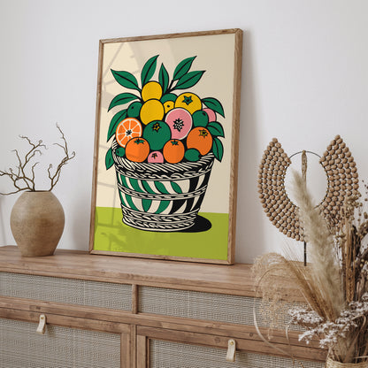 Retro Fruit Basket Kitchen Art Print