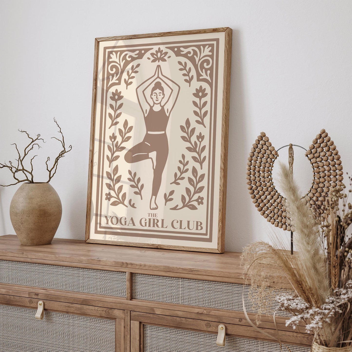 The Yoga Girl Club Poster - Japandi Beige Aesthetic Wall Art Print