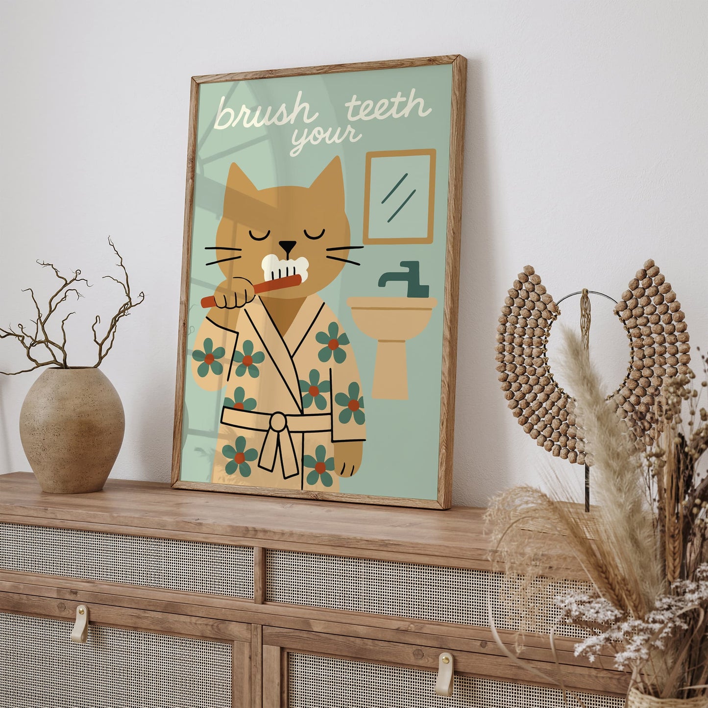 Brush Your Teeth Poster - Funny Cat Bathroom Poster