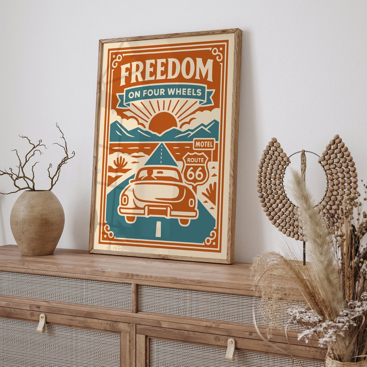 Freedom On Four Wheels Poster - Route 66 Travel Art