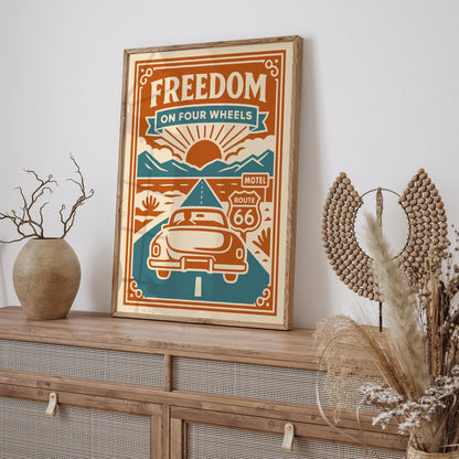 Freedom On Four Wheels Poster - Route 66 Travel Art