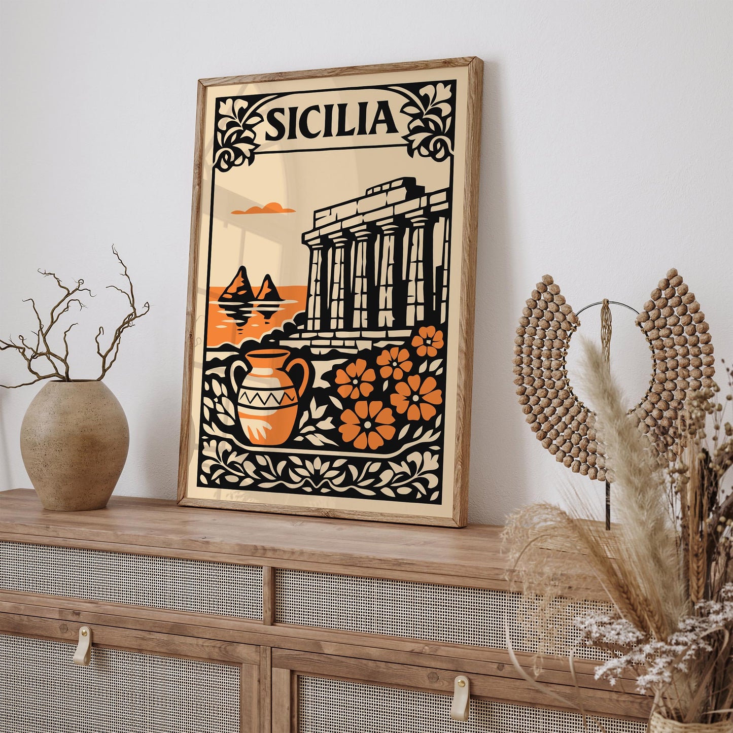 Sicilia Vintage Cityscape Poster