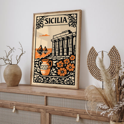 Sicilia Vintage Cityscape Poster