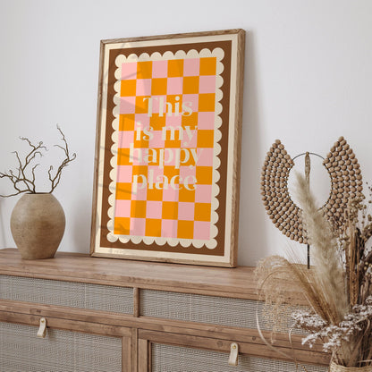 This Is My Happy Place Poster - Retro Checkerboard Wall Art