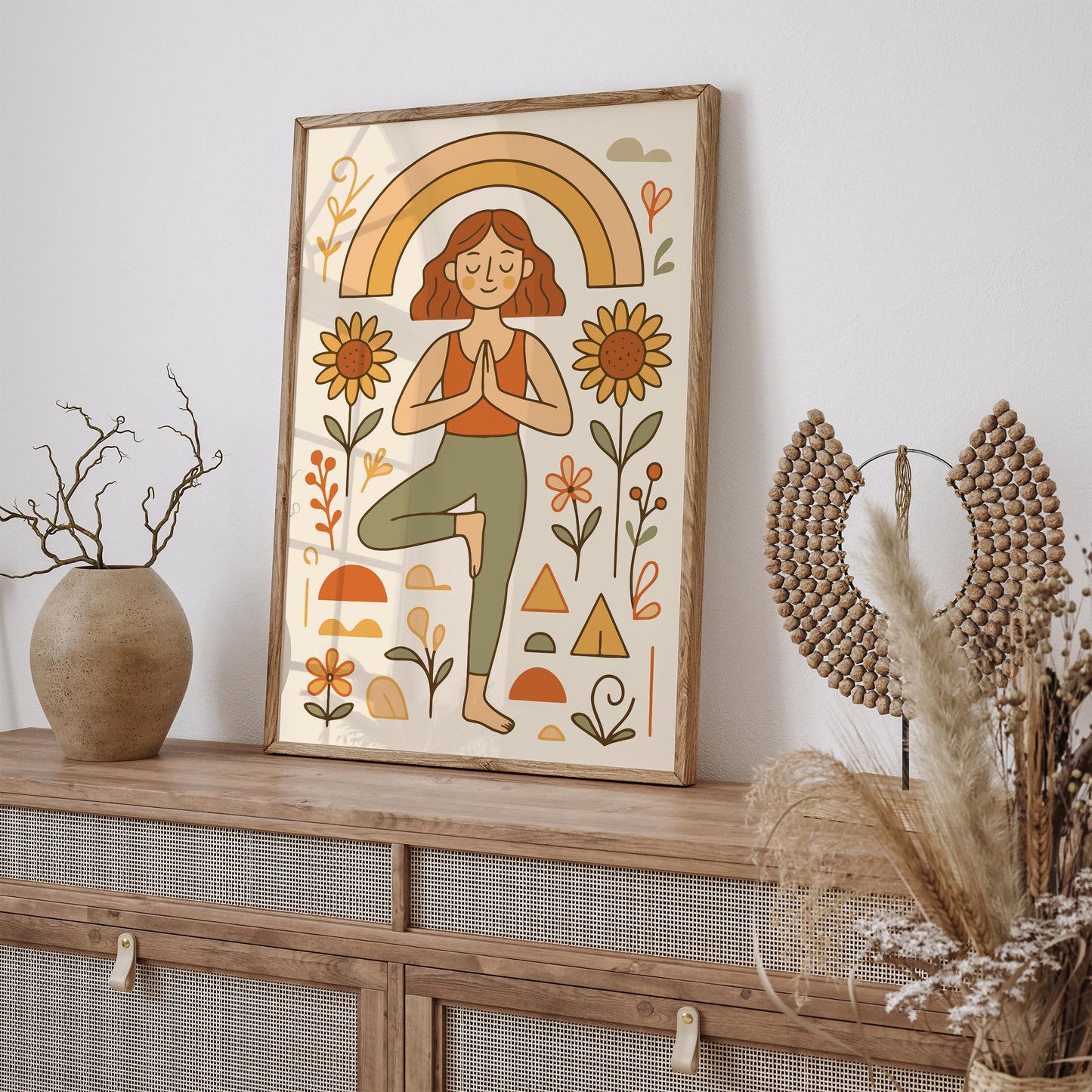 Girl in Yoga Pose Poster - Boho Yoga Studio Wall Art Print