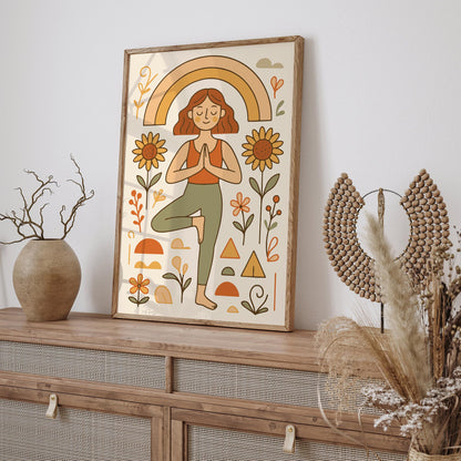 Girl in Yoga Pose Poster - Boho Yoga Studio Wall Art Print