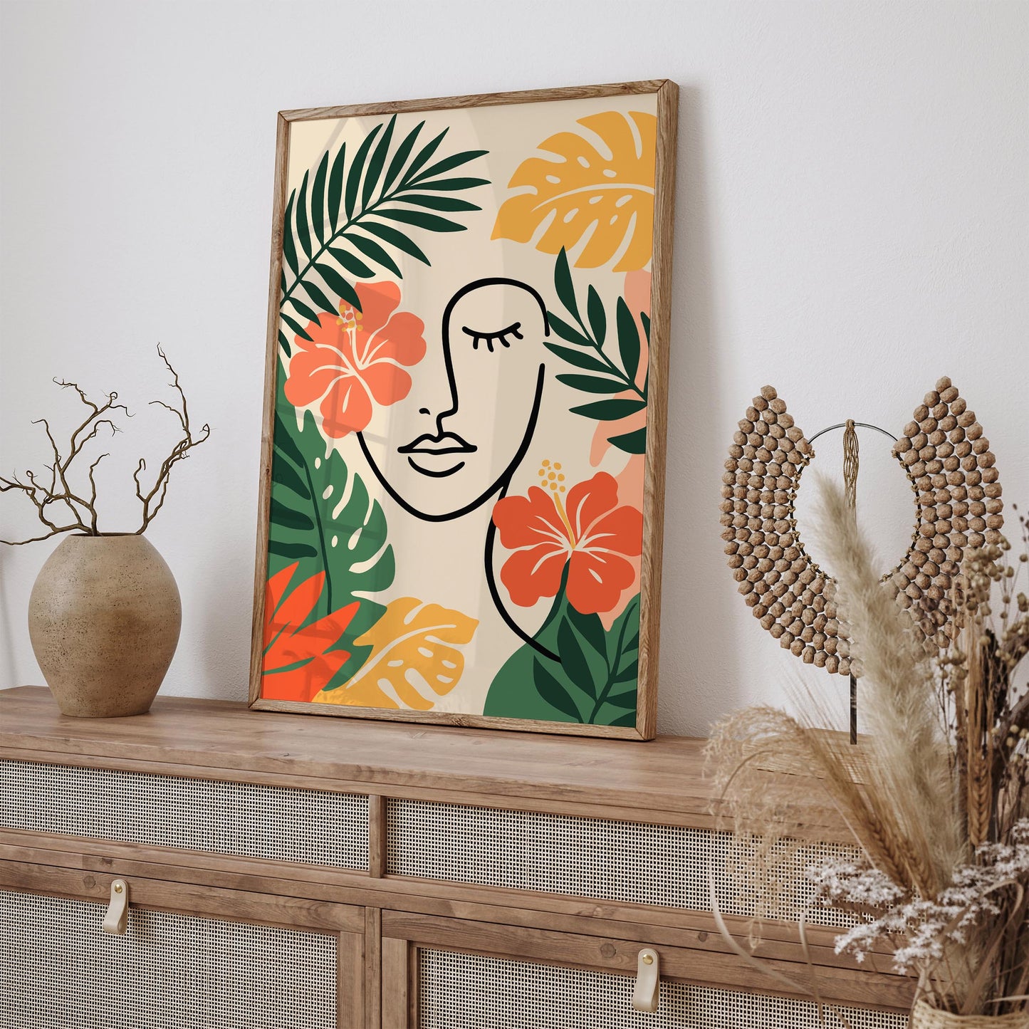 Girly Face in Tropical Leaves Poster