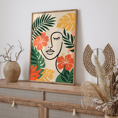 Girly Face in Tropical Leaves Poster