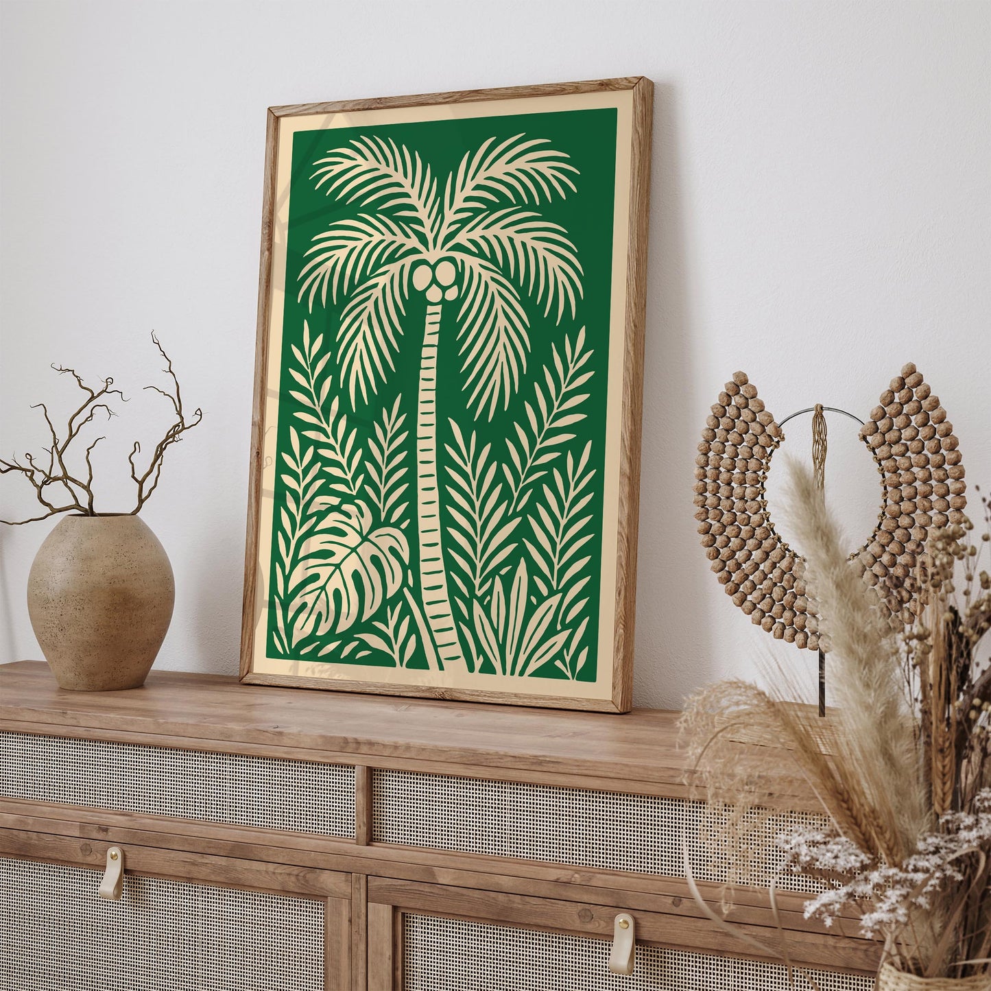 Green Palm Tree Wall Art Print - Boho Tropical Poster