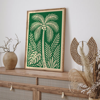 Green Palm Tree Wall Art Print - Boho Tropical Poster