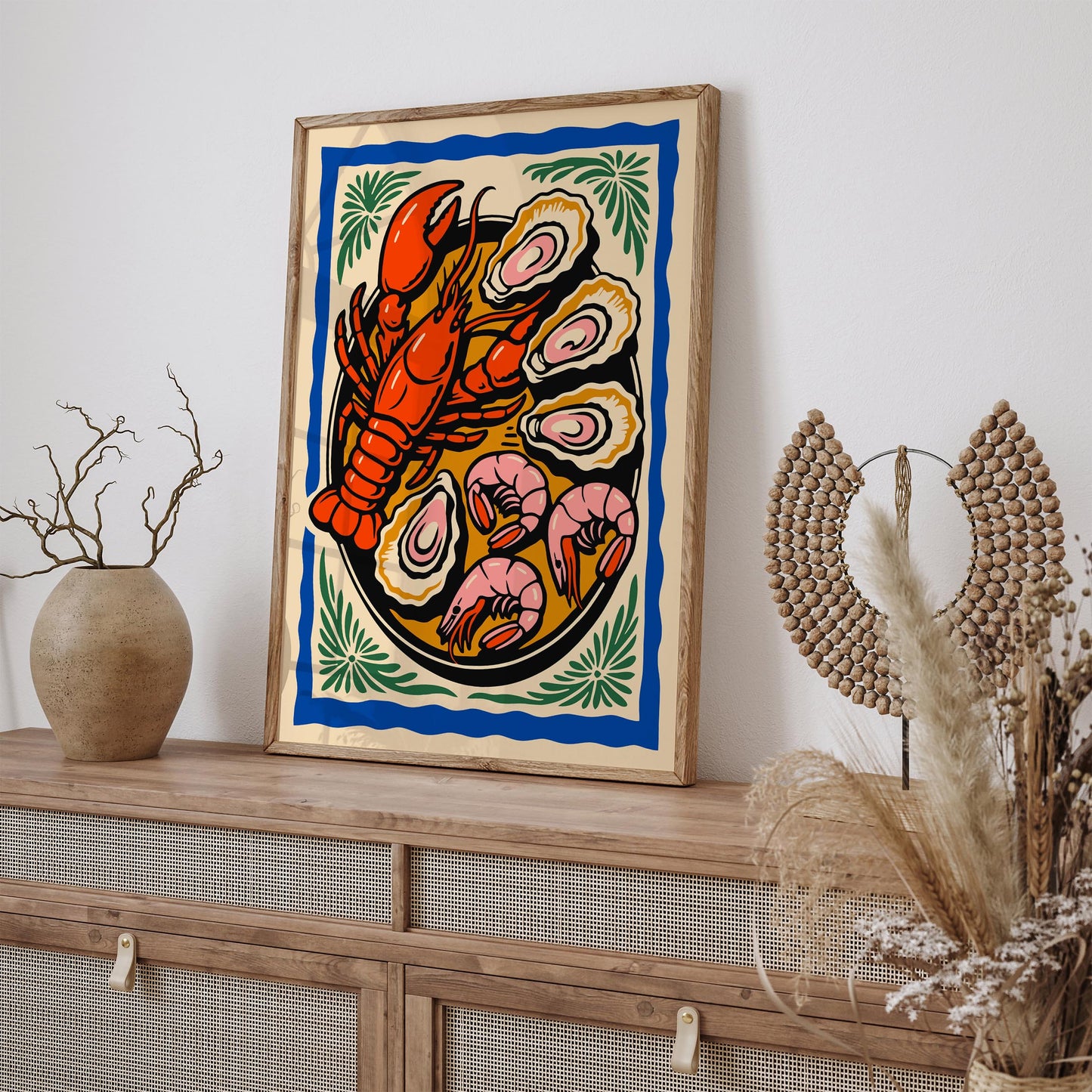 Colorful Retro Seafood Plate Poster - Seafood Lovers Gift