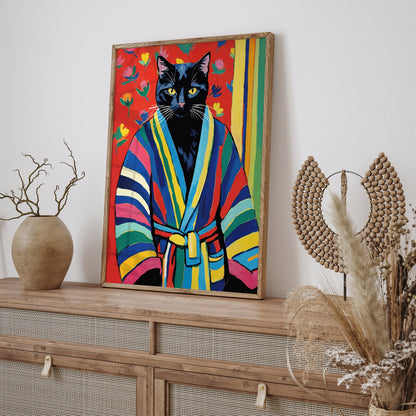 Cat in Bathrobe Floral Poster