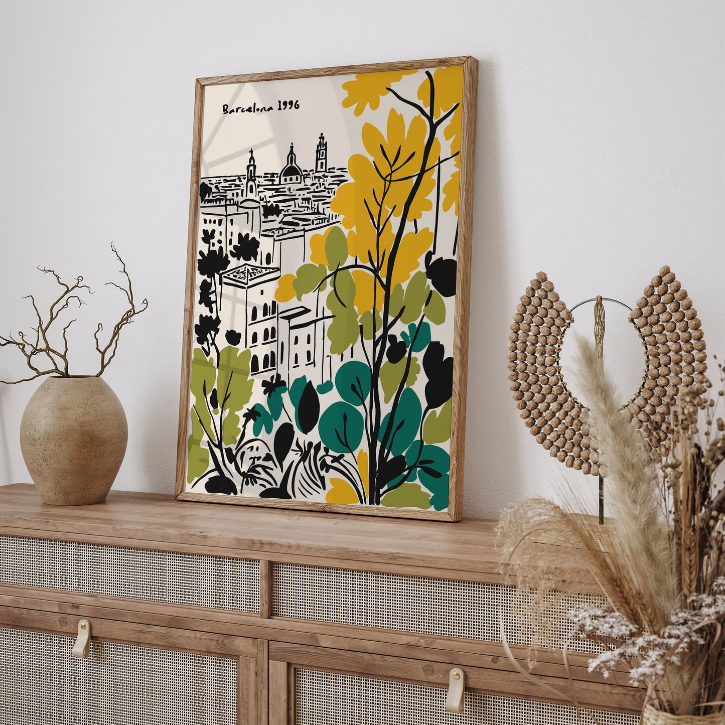 Barcelona Cityscape Poster - Vintage Travel Wall Art Print