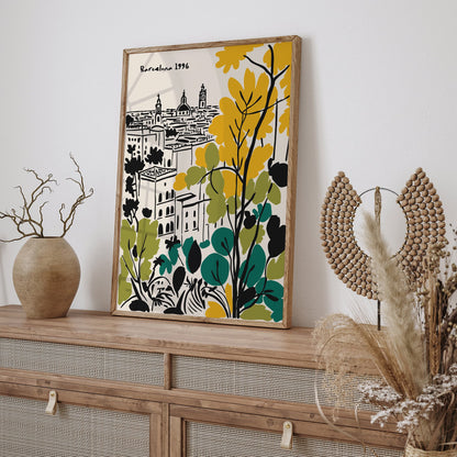 Barcelona Cityscape Poster - Vintage Travel Wall Art Print
