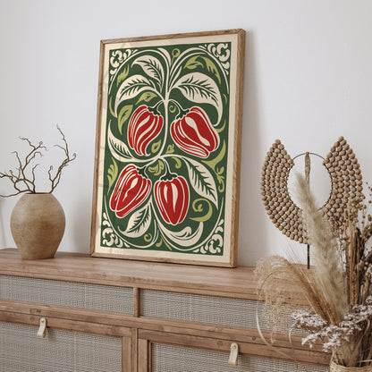 Red Peppers Rococo Kitchen Art Print