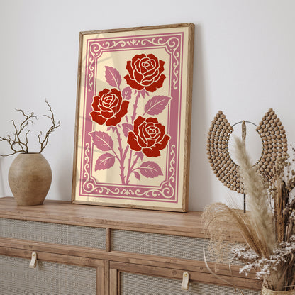 Red Roses Rococo Art Print
