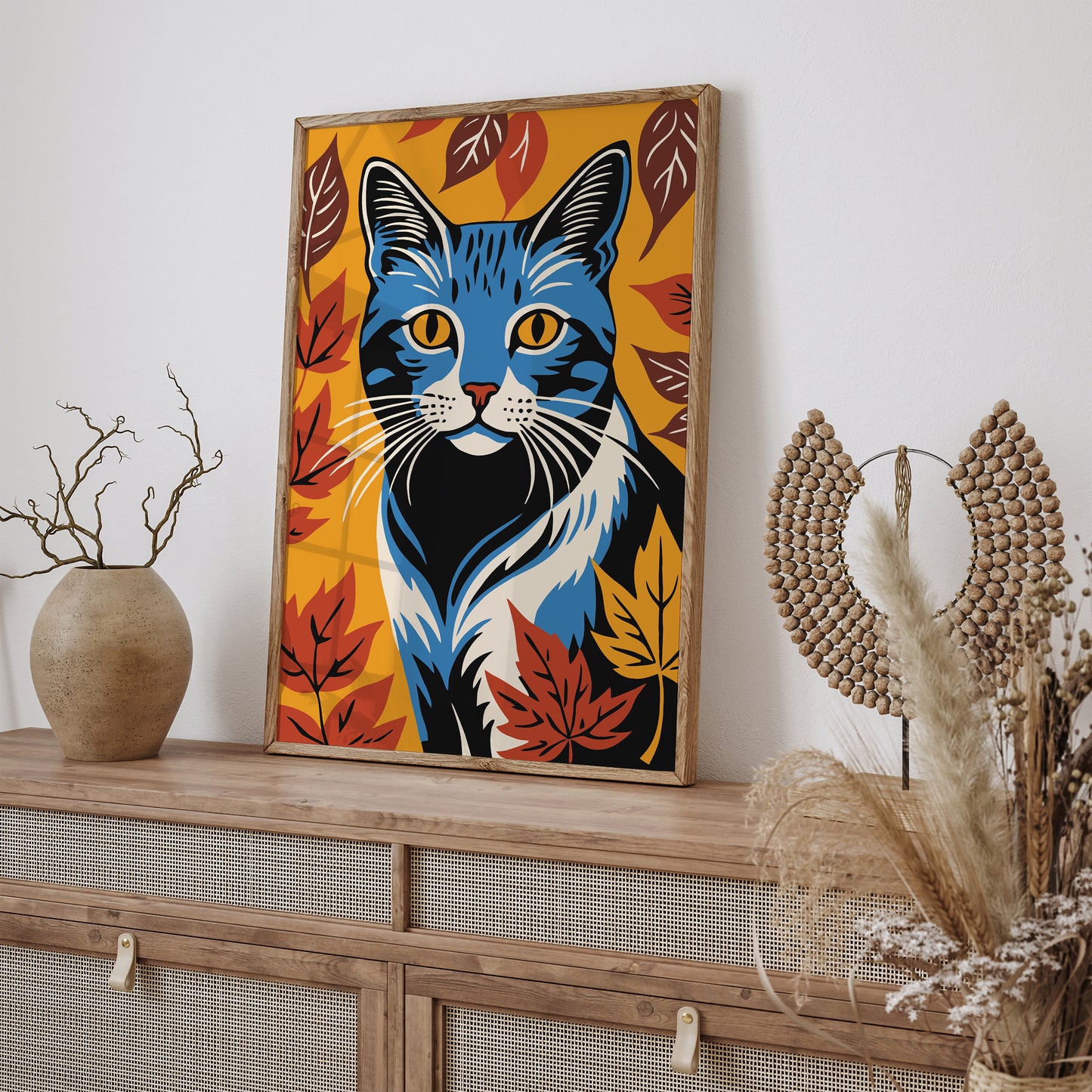 Cat in Leaves Fall Home Decor Art Print