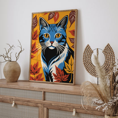 Cat in Leaves Fall Home Decor Art Print