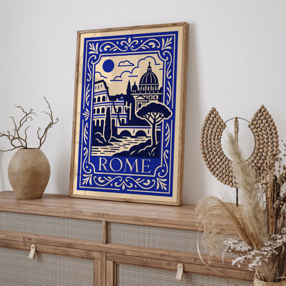 Blue Rome Poster - Cityscape Landscape Art