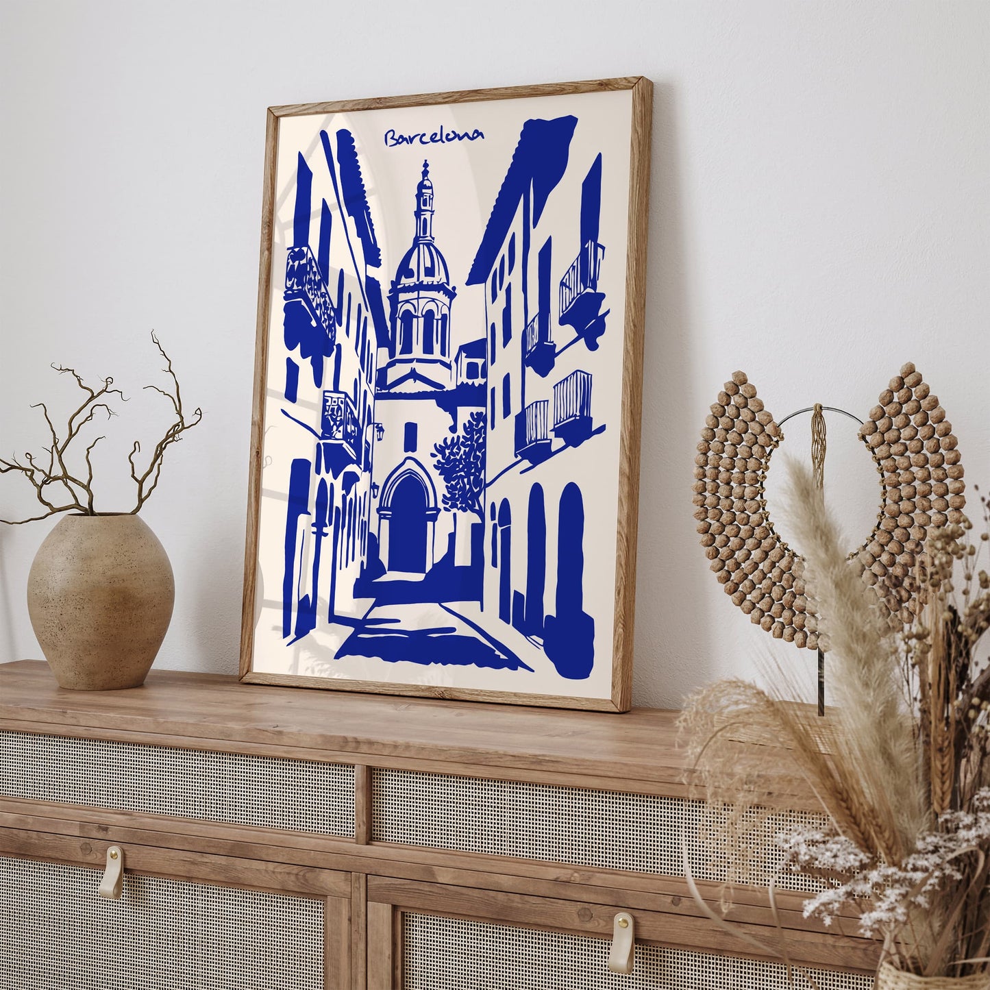 Barcelona Cityscape Blue Poster