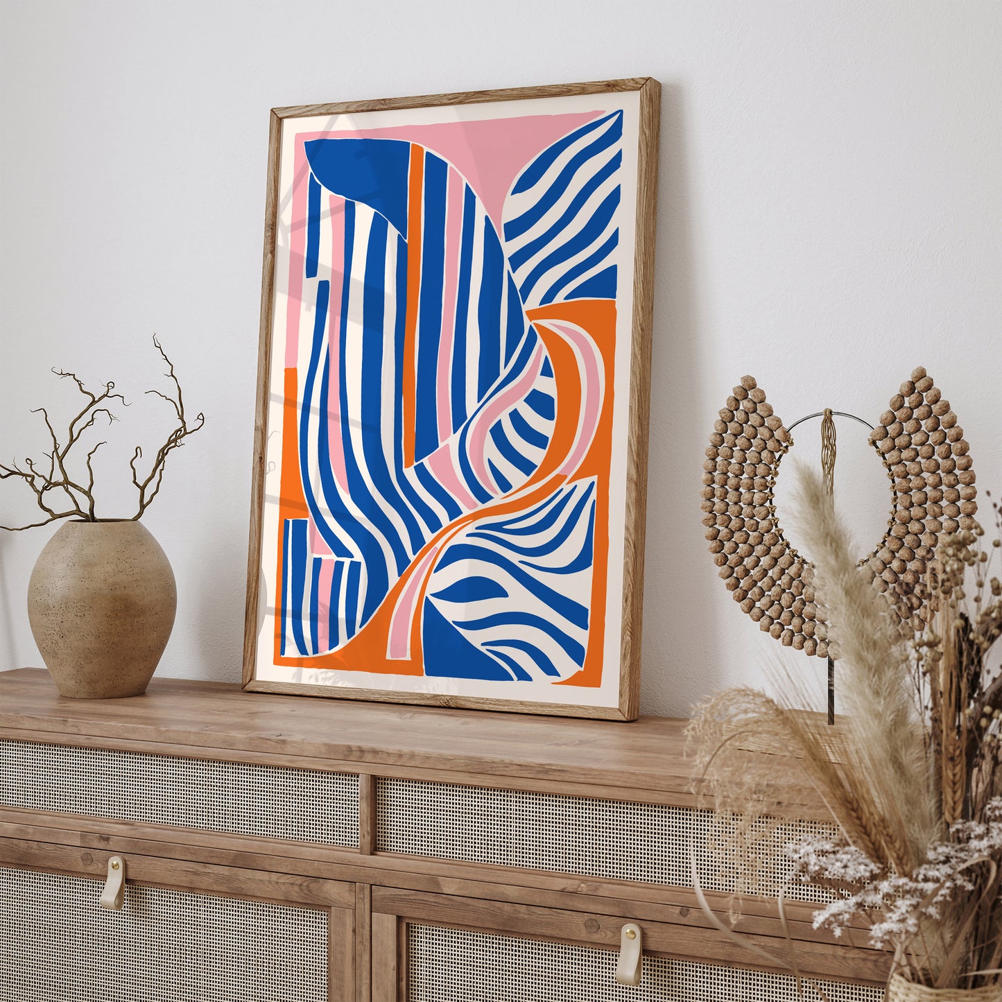 Blue Orange Mid Century Modern Art Print