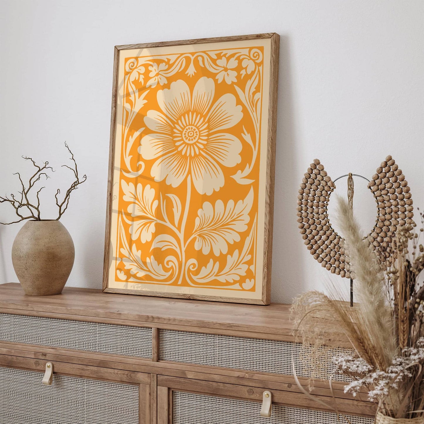 Yellow Rococo Floral Botanical Art Print Poster