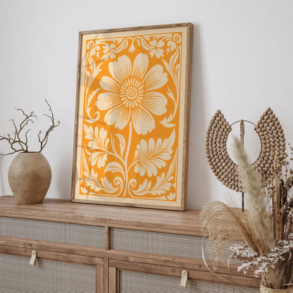 Yellow Rococo Floral Botanical Art Print Poster