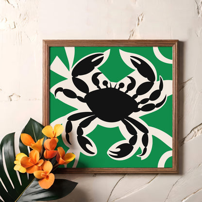 Green Retro Crab Square Print