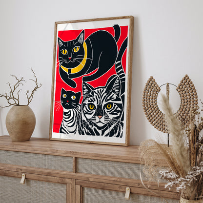 Wild Cats Funny Red Wall Art