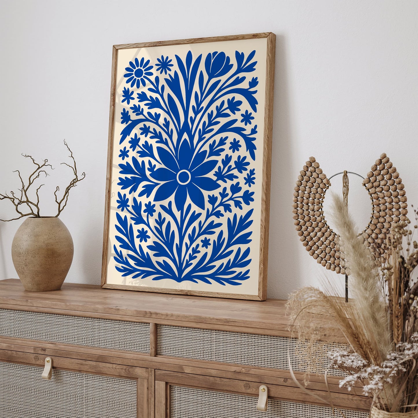 Blue Boho Chic Floral Art Print 2026
