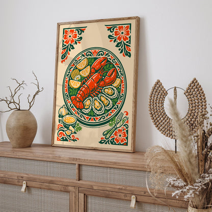 Lobster Plate Wall Art Print – Coastal Kitchen Decor Poster