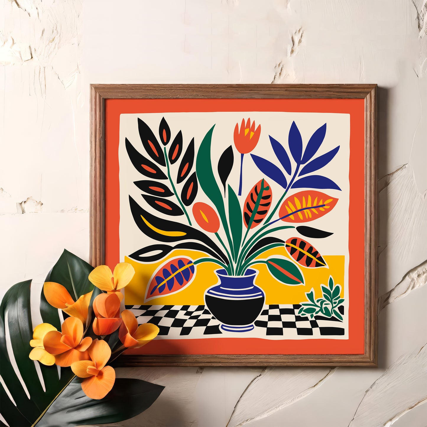 Retro Flower Bouquet Square Print