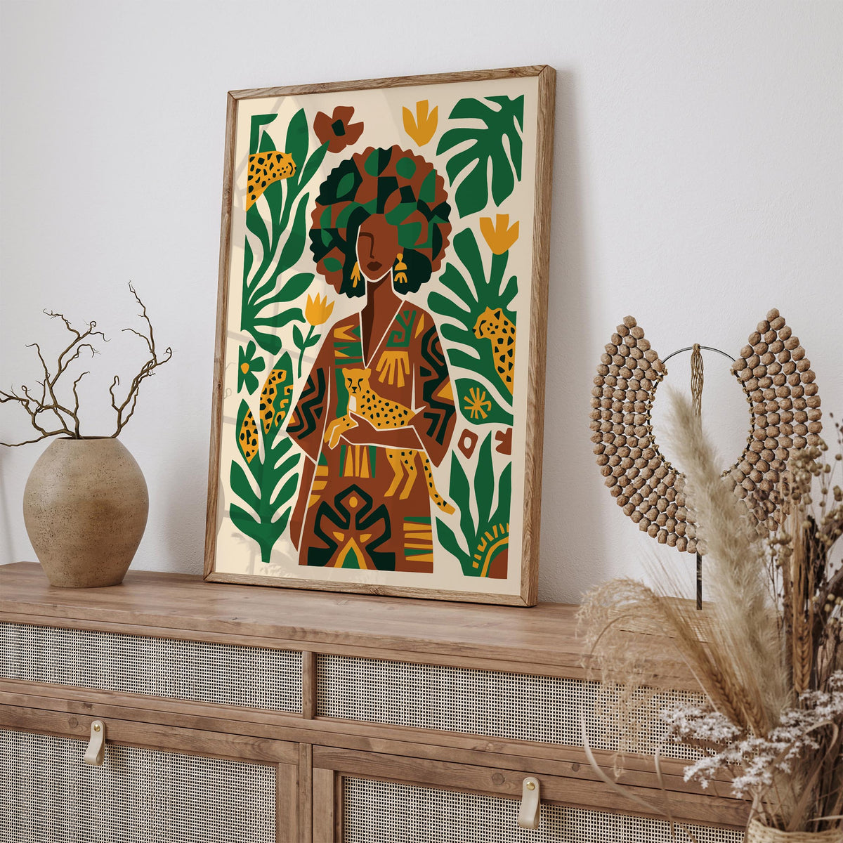 Afrohemian Woman with Cheetah Art Poster