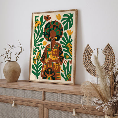 Afrohemian Woman with Cheetah Art Poster