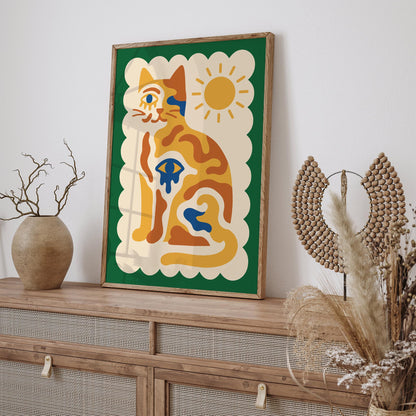Mystical Sun Cat Wall Art Print