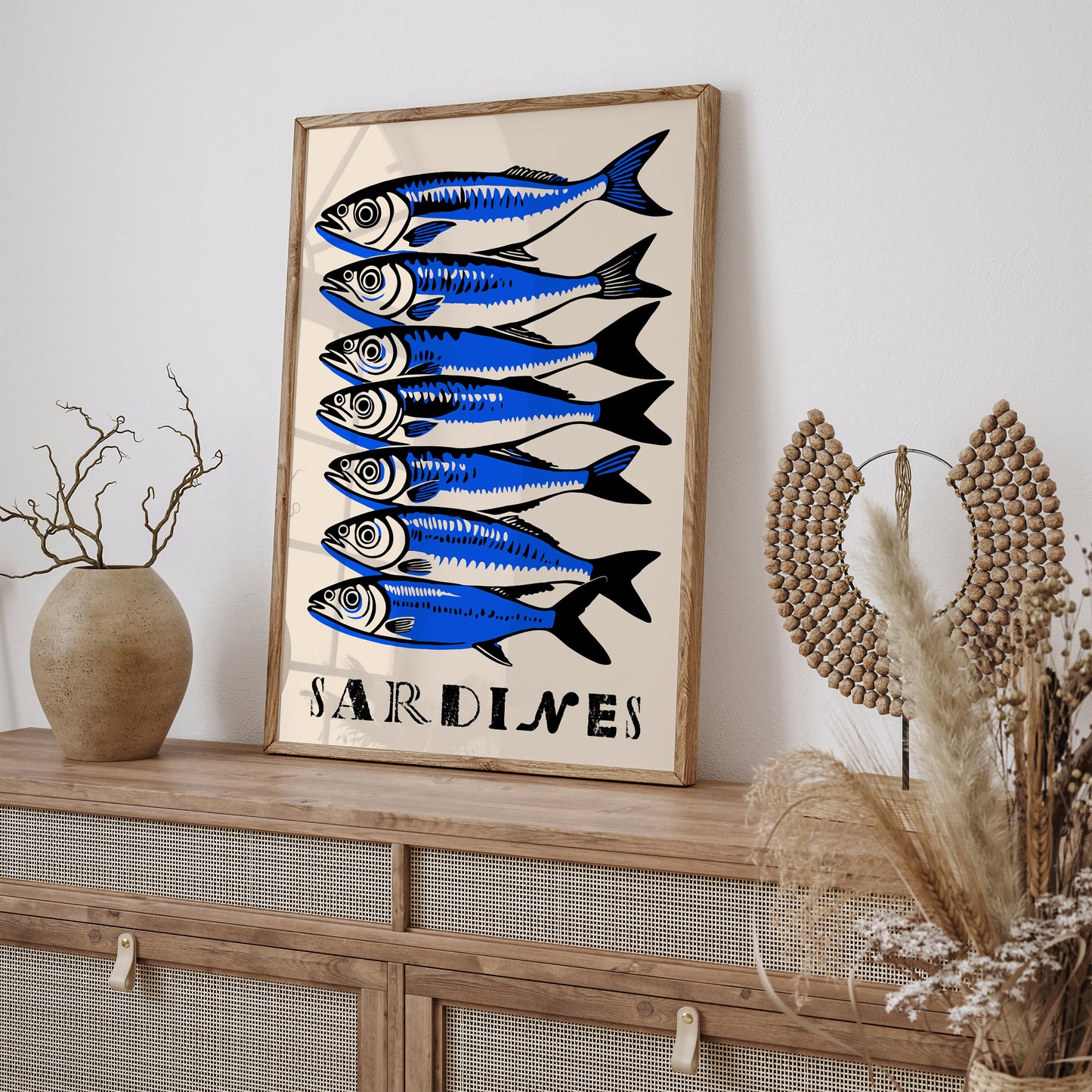 Blue Sardines Art Print Retro Kitchen Decor