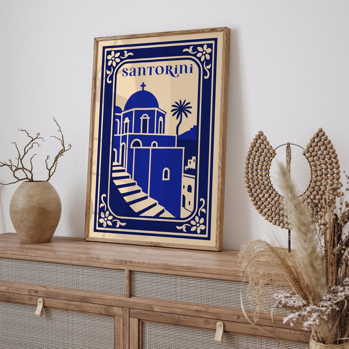 Santorini Cityscape Print - Blue Greece Poster