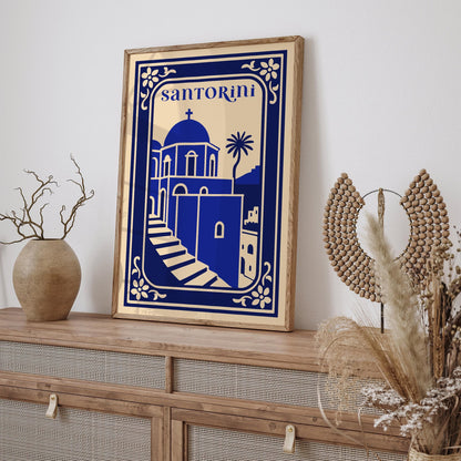 Santorini Cityscape Print - Blue Greece Poster