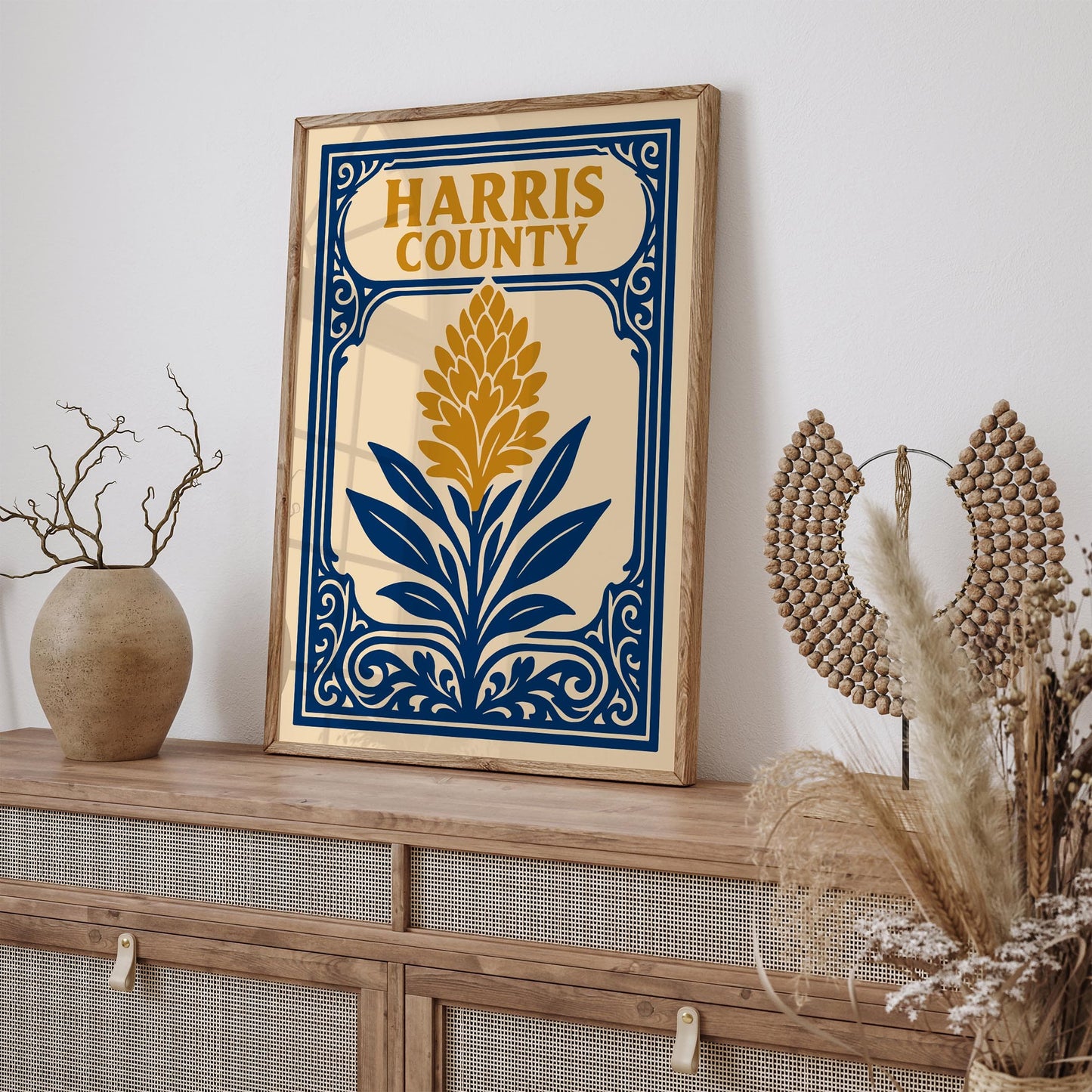 Harris County Poster with Rococo Flower Art Print