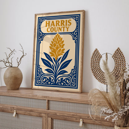 Harris County Poster with Rococo Flower Art Print