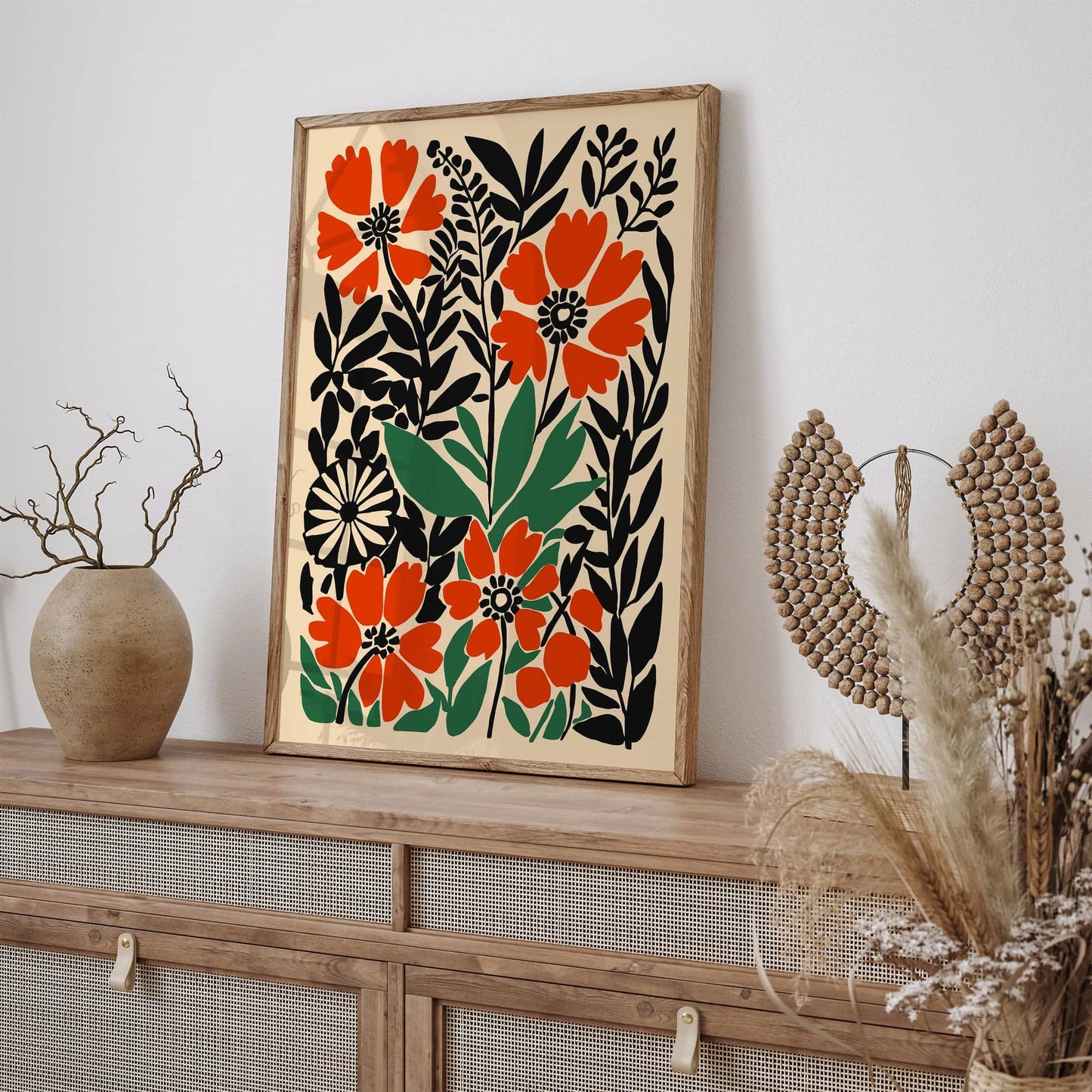 Retro Flower Garden Red Floral Art Print