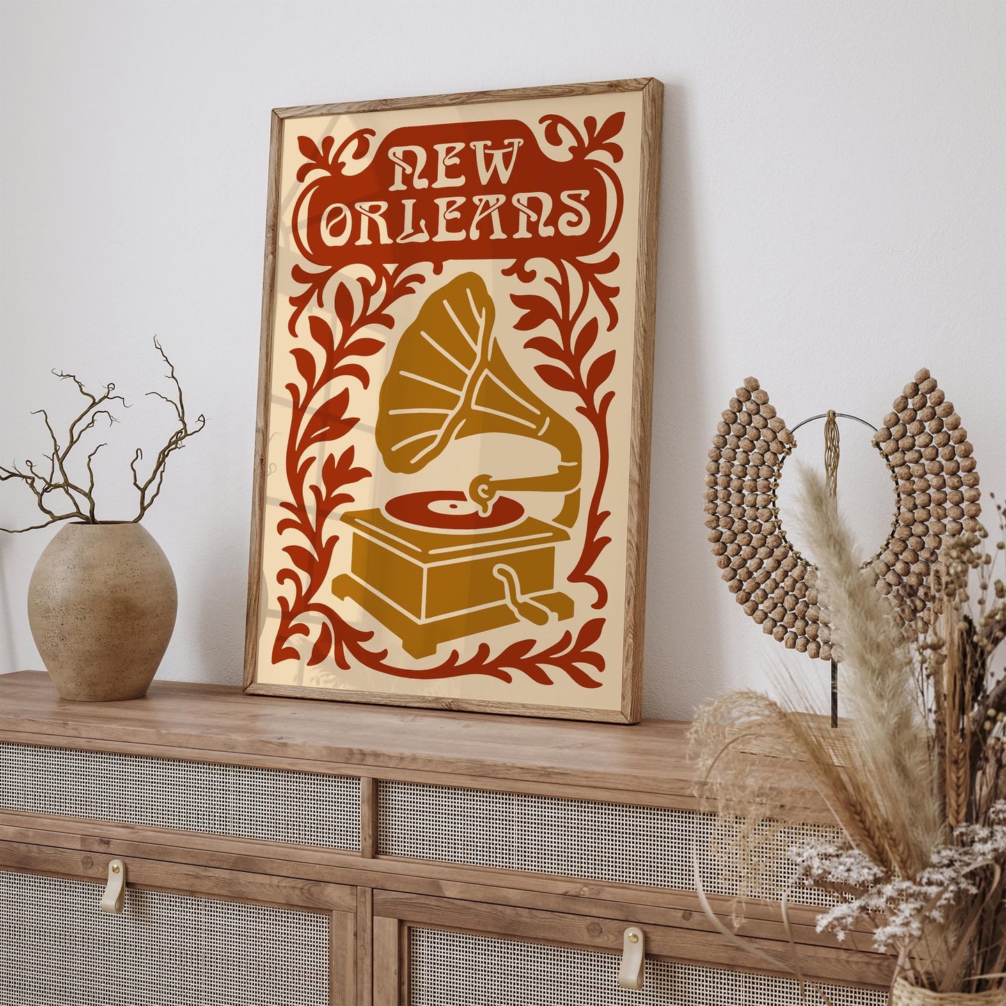 New Orleans Jazz Festival Poster with Old Gramophone