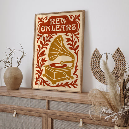 New Orleans Jazz Festival Poster with Old Gramophone